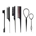 6-piece professional black hair styling tool set with combs and hair braiding loops - Black 6-Piece Set