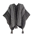 Ethnic knit shawl poncho with black and white geometric patterns and tassel details - Cardigans / Black and Gray
