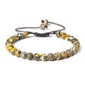 Handmade 6mm natural stone beaded bracelet with yellow marble patterns and adjustable cord - 6mm / Yellow Peacock Ore