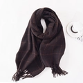 Thick winter scarf in deep brown and orange plaid pattern with fringe detailing - Dark Purple