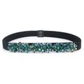 Elastische zwarte tailleriem met groene kristallen bloemen en metalen drukknopen - 68CM / Groen