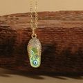 Golden flip-flop necklace with green enamel, devil eye charms, and micro zircon inlay - Light Green Evil Eye