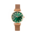 Women's rose gold mesh strap watch with a deep green sunray dial and Roman numerals - Rose Gold (Green Dial)