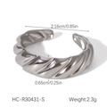 Detail showing dimensions of silver twisted rope ring with high gloss metal texture - Silver Twisted Rope Dynamic Spiral Open Ring (HC-R30431-S)