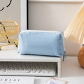 Light blue minimalist large capacity pencil case with soft padding and white zipper - Light Blue