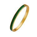 Elegant gold titanium steel bracelet with rectangular green emerald zircons on white backdrop - Wide Version / Gold + Green