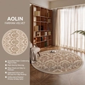 Tapis rond vintage beige et café à motif damassé avec envers antidérapant en coton - Diamètre 80cm / Médaillon Classique