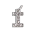 Silver letter I pendant charm with sparkling rhinestones and a polished metal finish - Letter I / Silver