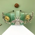 Green crystal crown headband with golden roses and silver bee accents for women - Green Aventurine