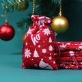 Red Christmas drawstring burlap gift bag with white snowflake and tree prints - 10*14cm / Red Base Santa Snowflake