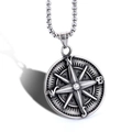 Vintage stainless steel compass pendant necklace with square pearl chain on white background - Silver (Pendant Only)