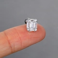 Macro shot of silver zircon helix earring with rectangle cut stone held on fingertip - 3# Rectangular Cluster / Platinum
