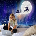 Christmas tapestry featuring Santa on sleigh over snowy forest for bedroom decor - Pattern 6