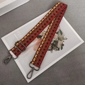 Ethnic style woven wide bag strap with red and yellow patterns and gunmetal hardware - Yellow Grey Brown + Gunmetal Hook