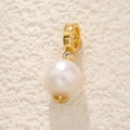 Macro detail of freshwater pearl pendant with gold bow clasp and sparkling zircon stone - Round Pearl Gold Clasp Rhinestone Inlaid Style (A0192)