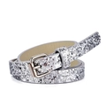 Sparkling silver glitter belt for kids with metallic buckle and slim synthetic leather strap - 82cm / Glitter Silver