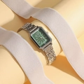 Montre à quartz carrée minimaliste pour femme en acier argenté avec cadran vert et chiffres - Bracelet Argenté Cadran Vert (HS2512-900-01)