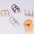 Detailed set of multi-layer ear cuffs in gold black silver and rose gold finishes - Triple Layer / Gold
