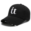 Black mesh baseball cap with white 3D embroidered it letters in a stylish side view - Adjustable / Black (U Letter White Embroidery)
