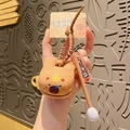 Brown Capybara liquid keychain with floating yellow duck and bead chain strap - Liquid Duck Pendant / Brown Capybara Sleepy