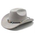 Detail of light gray suede cowboy hat featuring woven black band and turquoise bead - M (56-58cm) / Light Grey (KK-058)