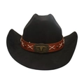 Cappello da cowboy nero stile western con cinturino in pelle e fibbia con teschio - Nero