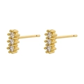 18K gold plated stud earrings with three vertical round zircon stones on white background - VE860 Three Rounds / Gold