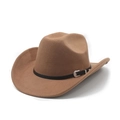Chapeau de cowboy en laine marron foncé avec bandeau en cuir noir et boucle argentée - M(56-58cm) / Kaki (Couronne Creusée)
