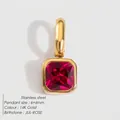 Eleganter quadratischer roter Juli-Geburtsstein-Anhänger aus 14 Karat vergoldetem Edelstahl - Juli Rosarot - Gold