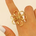 Elegant gold hollow flower ring with layered metal petals in a modern floral design - Multi-layer Wire Hollow Flower Ring / Gold (18k Gold 8539)
