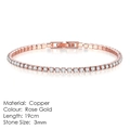 Classic tennis bracelet with 3mm round cubic zirconia in rose gold plated copper, 19cm - 3mm Rose Gold 19cm