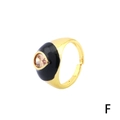 Golden heart-shaped ring with black enamel and a champagne pear-cut zircon stone - Black Enamel-Champagne Teardrop Zirconia