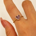 Bague vintage coeur en émail violet et bordure dorée texturée pour femmes - Style Émail de Cœur Violet (4738)