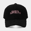 Black teddy fleece baseball cap with pink embroidery reading God's Favorite for women - Adjustable / Black