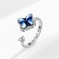 Silver rotating butterfly ring with blue crystal and engraved You are half of me text - AJ265 Silver Blue Crystal Butterfly