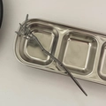 Elegant bamboo-style silver metal hair pin with detailed leaf and node textures - Bamboo Leaf Gun Black Small