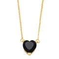 Minimalist gold chain necklace featuring a faceted black heart-shaped zircon pendant - Black