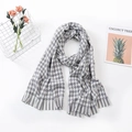 Thick grey and white houndstooth cashmere-feel scarf with elegant fringe detail - Houndstooth Black