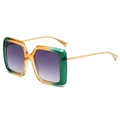Occhiali da sole quadrati oversize con montatura sfumata verde-arancione e aste in metallo - Montatura Arancione Verde Doppia Lente Grigia