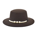 Sombrero de lana marrón para mujer con adornos de perlas y pedrería brillante - M (56-58cm) / Fedora Vintage Británico / Café