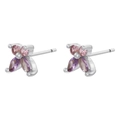 Macro shot of silver butterfly stud earrings with pink and purple crystal zircons - Platinum Purple & Pink Zircon