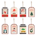 Set di 8 targhette natalizie in legno con Babbo Natale, pupazzo di neve e albero su bianco - Set da 8 Pezzi