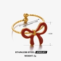 Golden stainless steel bow ring with red enamel and hammered texture dimensions - Red Bowknot (Gold Band)