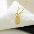 Detail of 18k gold plated wolf head pendant with red zircon eyes on a fine box chain - Gold Wolf Head-Red Eyes