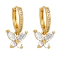 Elegant gold butterfly drop earrings with zircon crystals and minimalist fashion jewelry style - White
