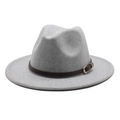 Chapeau fédora classique en laine gris clair avec bandeau en cuir brun et boucle dorée - M (56-58cm) / Gris Chiné Clair