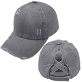Vintage washed dark grey ponytail baseball cap with criss-cross back and distressed details - Gray