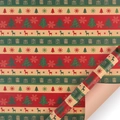 Christmas wrapping paper with red and green stripes featuring reindeer and tree patterns - Style 12 / 50x70cm