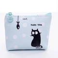 Portamonete in pelle PU azzurro a pois con simpatico gatto e chiusura a zip - Gatto nero