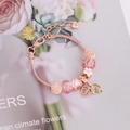Rose gold beaded bracelet featuring pink crystals, enamel flowers and a heart pendant - Pink Crystal Enamel Flower Style (5#)